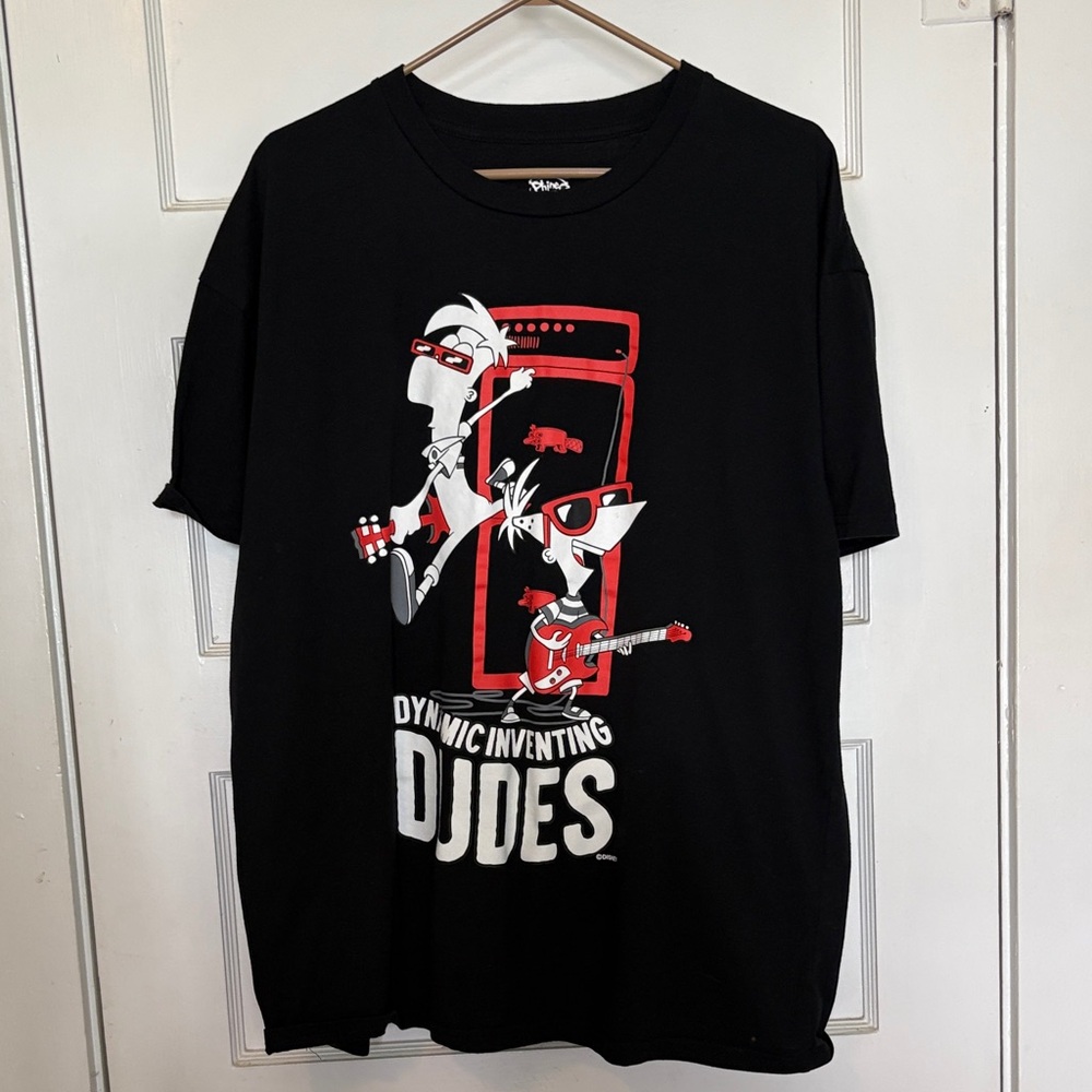 Disney Phineas & Ferb Black 'Dynamic Inventing Dudes' Graphic Tee Size XL